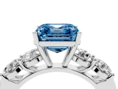 Fancy Blue Asscher Cut Diamond Five-Stone Prong Set Ring Set in Silver with Classic Band