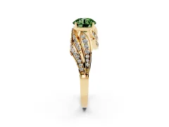 Fancy Green Round Cut Diamond Solitaire Ring Set in Yellow gold with Layered Twist Pavé Band
