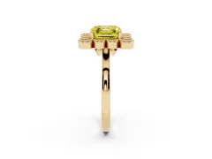 Fancy Yellow Asscher Cut Diamond Cluster Halo Ring Set in Yellow gold with Milgrain Bezel Accents and Plain Band
