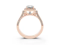 Radiant Cut Diamond Halo Ring Set in Rose gold with Pavé-Lined Split Shank Band