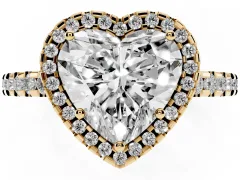 Heart Cut Diamond Halo Ring Set in Yellow gold with Pavé Shoulders and Halo-Framed Center