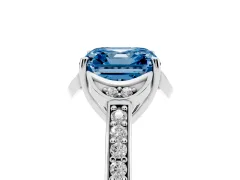 Fancy Blue Asscher Cut Diamond Halo Ring Set in Silver with Channel Set Band and Prong Setting