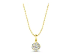 Round Diamond Floral Cluster Pendant Set in Yellow gold with Prong-Set Center