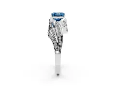 Fancy Blue Asscher Cut Diamond Solitaire Ring Set in Silver with Layered Twist Pavé Band