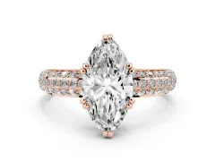 Marquise Cut Diamond Solitaire Ring Set in Rose gold with Multi-Row Round Pavé Band and Prong Setting