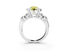 Fancy Yellow Emerald Cut Diamond Floral Halo Ring Set in Platinum with Shared Prong Band