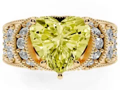 Fancy Yellow Heart Cut Diamond Milgrain Halo Pavé Engagement Ring Set in Yellow gold with Prong Setting