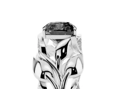 Fancy Black Cushion Cut Diamond Leaf-Inspired Engagement Ring Set in Silver with Round Accents
