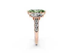 Fancy Green Marquise Cut Diamond Three-Stone Ring Set in Rose gold with Pavé Band