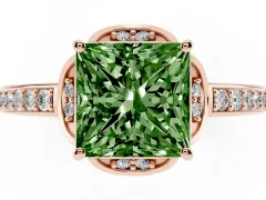 Fancy Green Princess Cut Diamond Halo Ring Set in Rose gold with Channel Set Band and Prong Setting