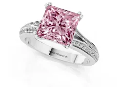 Fancy Pink Princess Cut Diamond Split Shank Pavé Engagement Ring Set in Platinum with Prong-Set Center Stone
