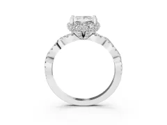 Princess Cut Diamond Halo Twist Band Solitaire Ring Set in White gold with Prong-Set Center Stone
