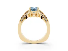 Fancy Blue Oval Cut Diamond Solitaire Engagement Ring Set in Yellow gold with Pavé Shoulders