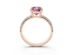 Fancy Pink Princess Cut Diamond Solitaire Ring Set in Rose gold with Multi-Row Round Pavé Band and Prong Setting