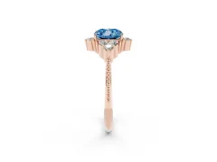 Fancy Blue Cushion Cut Diamond Cluster Ring Set in Rose gold with Beaded Band