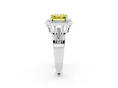 Fancy Yellow Asscher Cut Diamond Halo Ring Set in Silver with Pavé and Bezel Accent Split Shank
