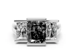 Fancy Black Radiant Cut Diamond Three-Stone Channel Set Ring Set in Silver with Smooth Polished Band