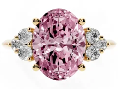 Fancy Pink Oval Cut Diamond Cluster Ring Set in Yellow gold with Plain Band and Prong Setting