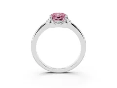 Fancy Pink Radiant Cut Diamond Round Cluster Halo Ring Set in Platinum with Solitaire Band and Prong Setting