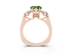 Fancy Green Heart Cut Diamond Three-Stone Trellis Ring Set in Rose gold with Comfort Fit Band