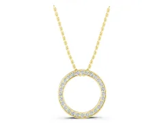 Round Diamond Channel Set Circle Pendant Set in Yellow gold with Continuous Stone Ring