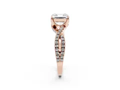 Asscher Cut Diamond Twist Pavé Solitaire Engagement Ring Set in Rose gold with Prong Setting