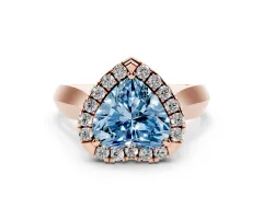 Fancy Blue Heart Cut Diamond Halo Solitaire Engagement Ring Set in Rose gold with Square Band and Prong Setting