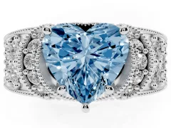 Fancy Blue Heart Cut Diamond Milgrain Halo Pavé Engagement Ring Set in Silver with Prong Setting