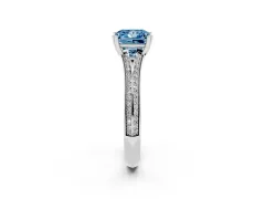 Fancy Blue Princess Cut Diamond Split Shank Pavé Engagement Ring Set in Platinum with Prong-Set Center Stone