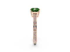Fancy Green Cushion Cut Diamond Pavé Band Prong Set Solitaire Ring Set in Rose gold