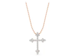 Round Diamond Cluster Cross Pendant Set in Rose gold with Prong Setting