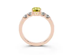 Fancy Yellow Emerald Cut Diamond Five-Stone Prong Set Engagement Ring Set in Rose gold with Channel Band