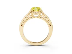 Fancy Yellow Cushion Cut Diamond Halo Ring Set in Yellow gold with Channel Set Band and Prong Setting