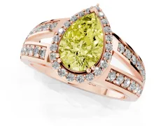 Fancy Yellow Pear Cut Diamond Halo Ring Set in Rose gold with Double Pavé Split Shank