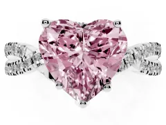 Fancy Pink Heart Cut Diamond Twist Pavé Solitaire Engagement Ring Set in Platinum with Prong Setting