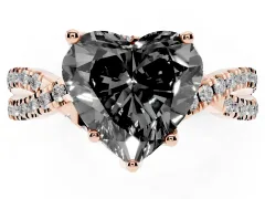 Fancy Black Heart Cut Diamond Twist Pavé Solitaire Engagement Ring Set in Rose gold with Prong Setting