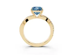Fancy Blue Princess Cut Diamond Twisted Pavé Band Ring Set in Yellow gold with Prong Setting