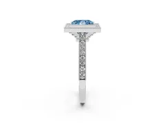 Fancy Blue Princess Cut Diamond Halo Milgrain Pavé Band Ring Set in Platinum with Prong Setting