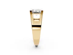 Baguette Diamond Geometric Solitaire Ring Set in Yellow gold with Open Sides
