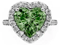 Fancy Green Heart Cut Diamond Cushion Halo Ring Set in White gold with Pavé Band