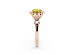 Fancy Yellow Round Cut Diamond Floral Halo Ring Set in Rose gold with Shared Prong Band