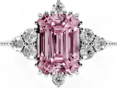 Fancy Pink Emerald Cut Diamond Cluster Ring Set in Platinum with Beaded Band