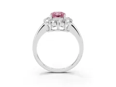 Fancy Pink Radiant Cut Diamond Halo Cluster Engagement Ring Set in Platinum with Polished Band and Prong Setting
