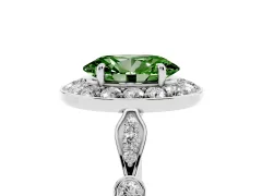 Fancy Green Oval Cut Diamond Halo Engagement Ring Set in Platinum with Twisted Band and Prong Setting