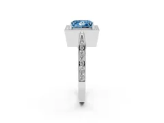 Fancy Blue Princess Cut Diamond Halo Engagement Ring Set in White gold with Accent Split Shank Band
