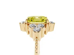 Fancy Yellow Asscher Cut Diamond Cluster Ring Set in Yellow gold with Beaded Band