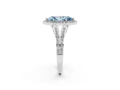 Fancy Blue Marquise Cut Diamond Halo Split Shank Pavé Ring Set in Platinum with Prong Setting
