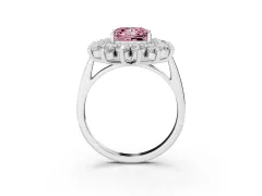 Fancy Pink Princess Cut Diamond Floral Double Halo Ring Set in White gold with Round Petals