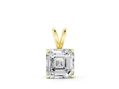 Asscher Diamond Solitaire Pendant Set in Yellow gold with Four-Prong Setting
