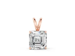 Asscher Diamond Solitaire Pendant Set in Rose gold with Four-Prong Setting